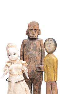 Two Folk Art Carved and Painted Wood Figures