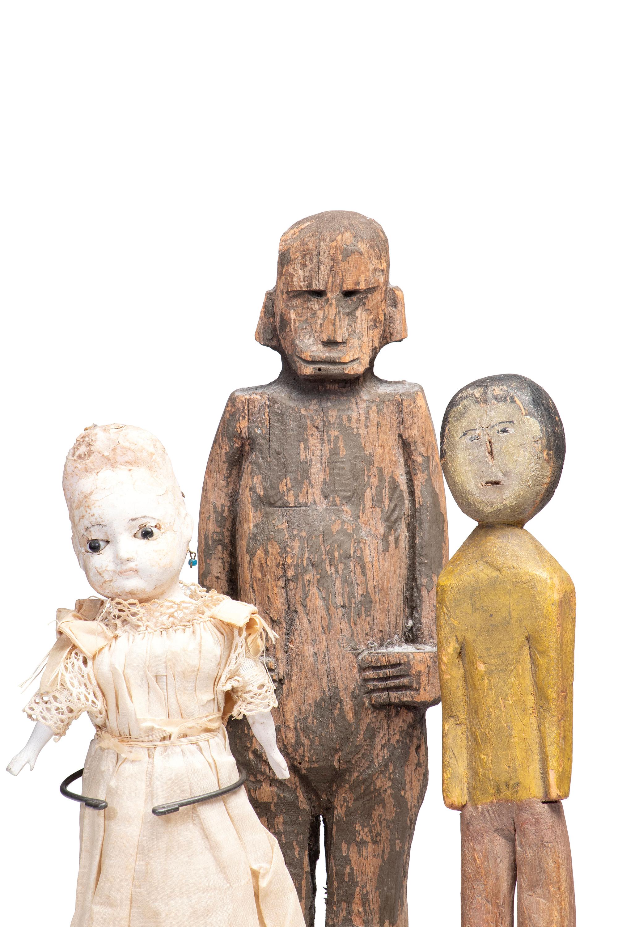 Two Folk Art Carved and Painted Wood Figures