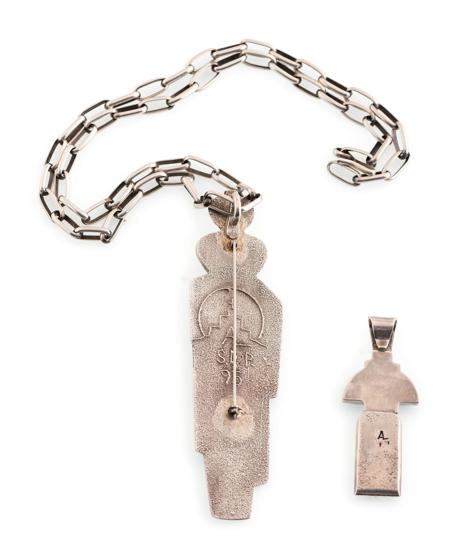 Tufa Cast Silver Figural Pendants, with Inlay