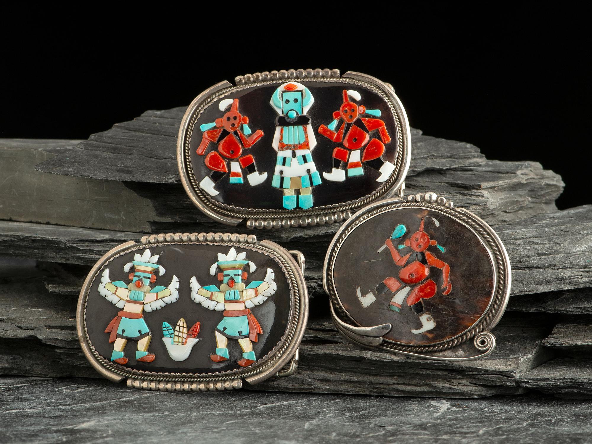 Zuni Silver and Mosaic Inlay Belt Buckles
