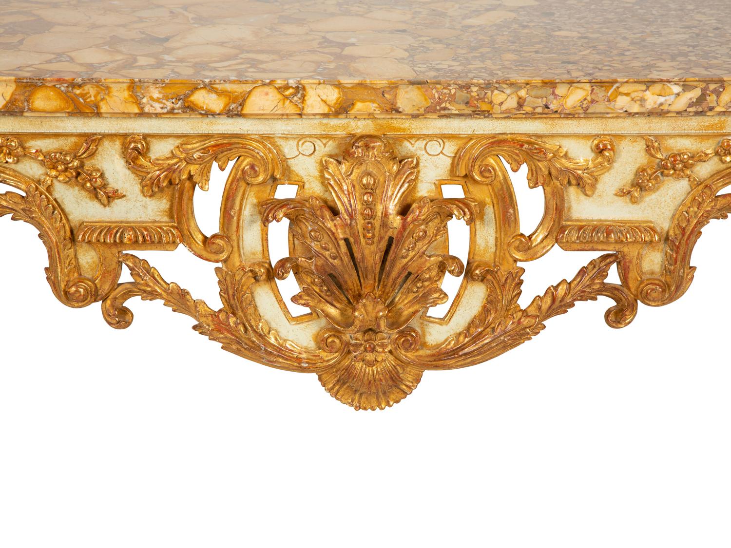 A Régence Style Painted and Parcel Gilt Marble-Top Center Table