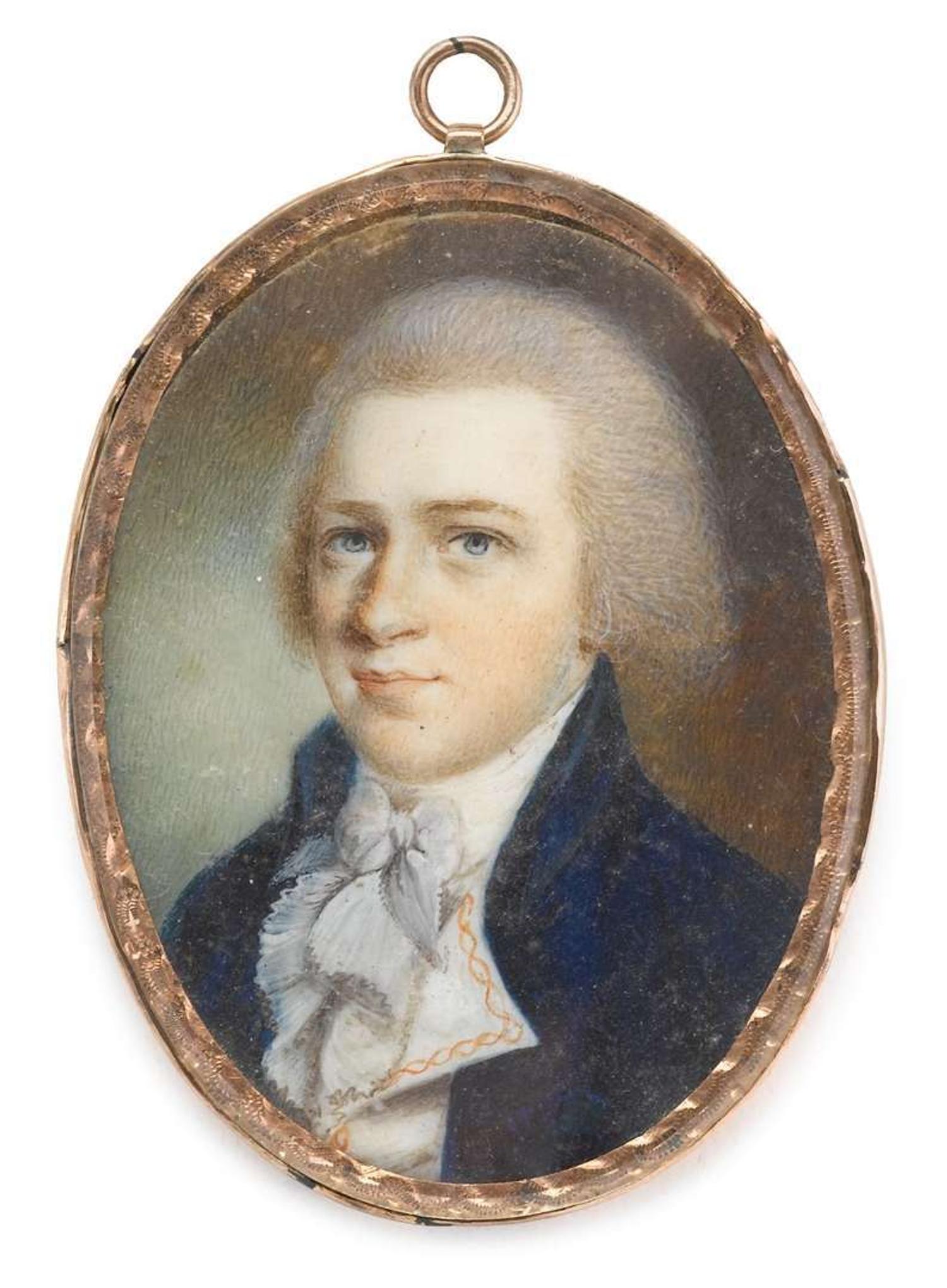John Ramage (Irish/American, 1748-1802) miniature portrait of a gentleman, circa 1790