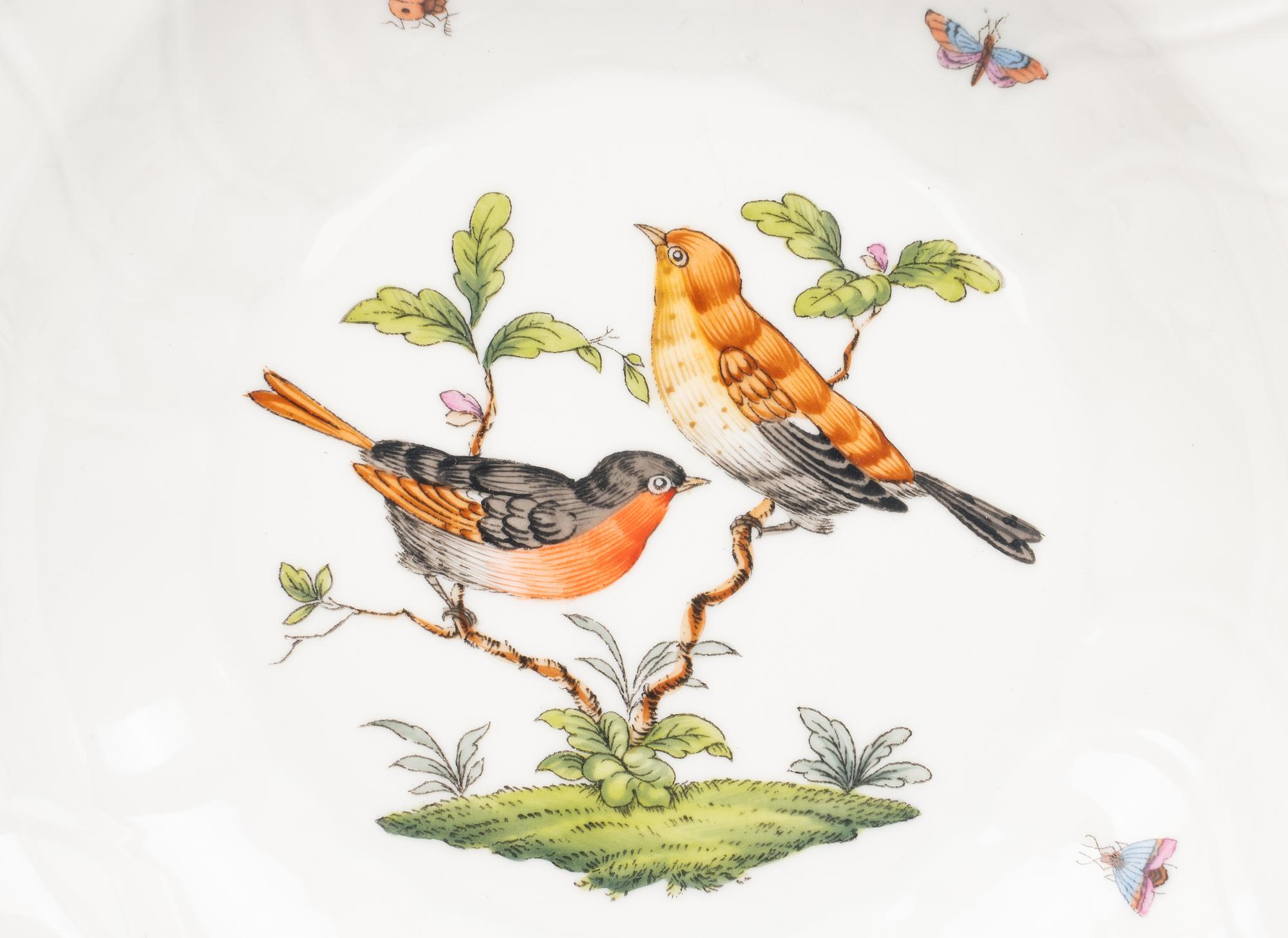A Set of Twelve Herend Rothschild Bird Porcelain Soup Bowls