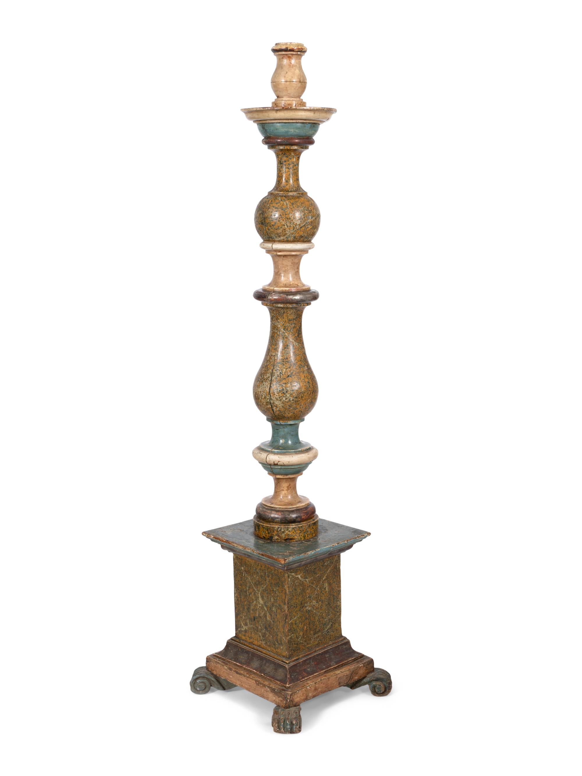 A Large Italian Baroque Polychrome Decorated Altar Stick