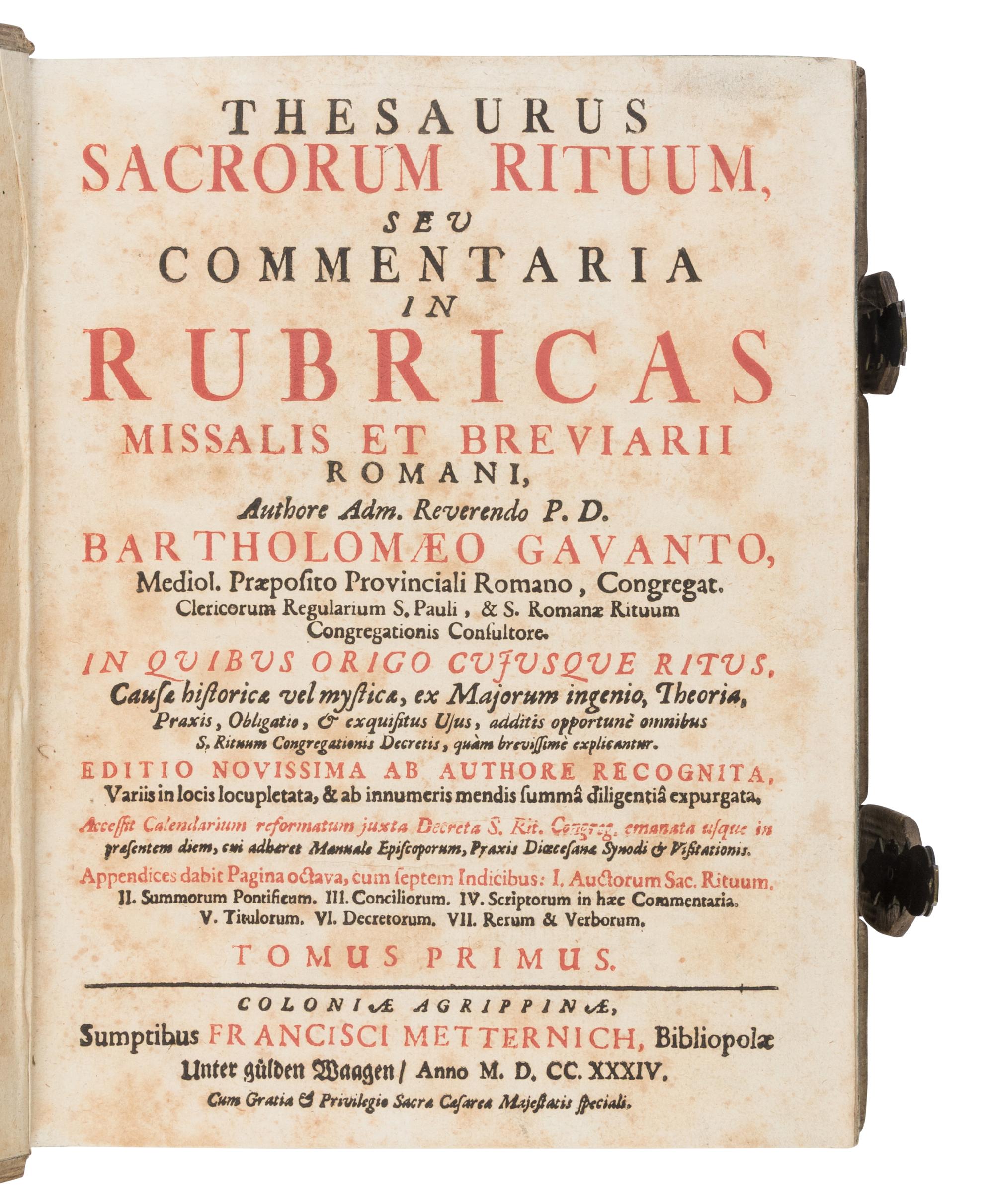 [Religion] Gavanto, Bartolommeo. Thesaurus Sacrorum Rituum
