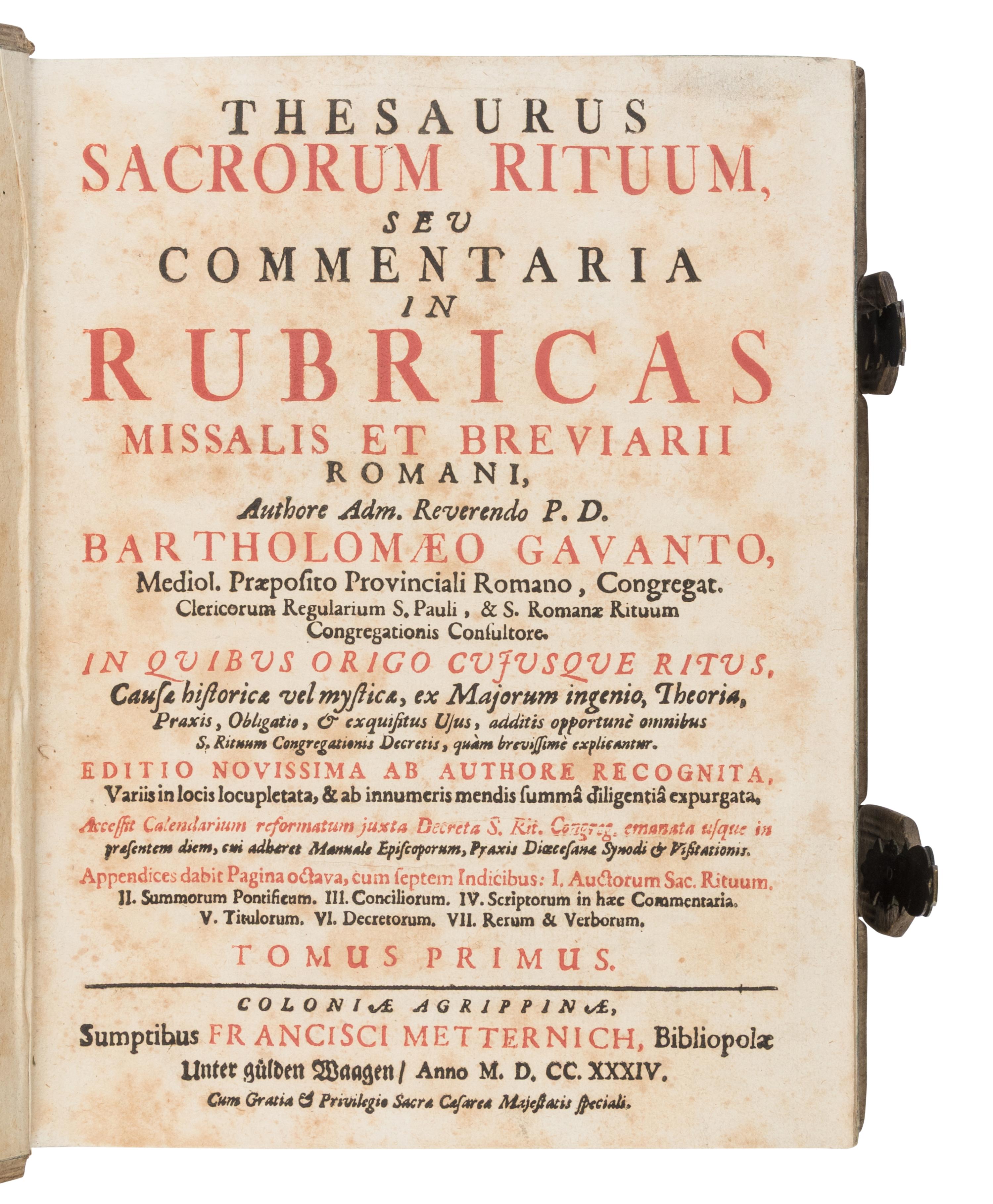 [Religion] Gavanto, Bartolommeo. Thesaurus Sacrorum Rituum