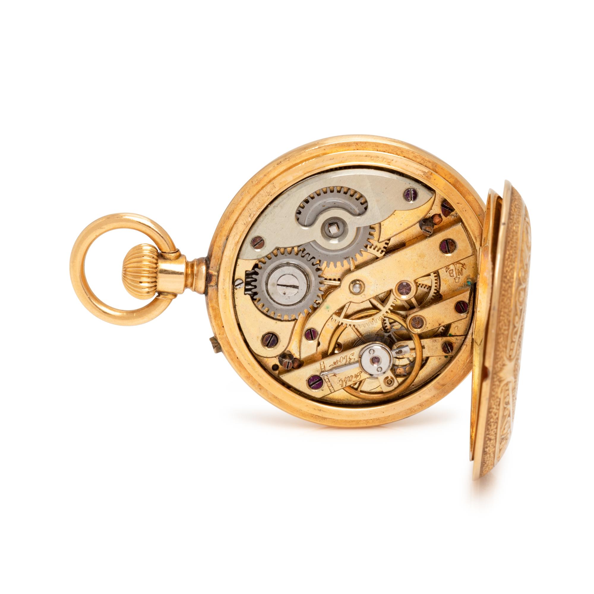 18K YELLOW GOLD AND ENAMEL DEMI-HUNTER POCKET WATCH