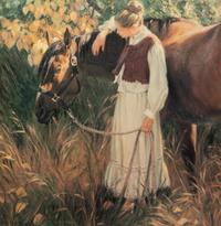 Young Woman Resting a Horse