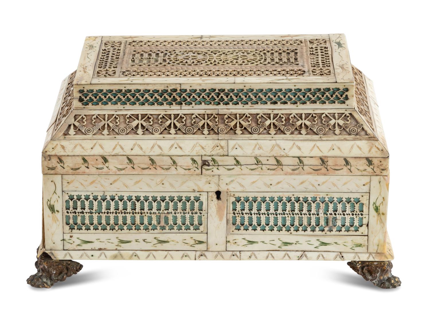 A Russian Prisoner-of-War Carved Bone Table Casket