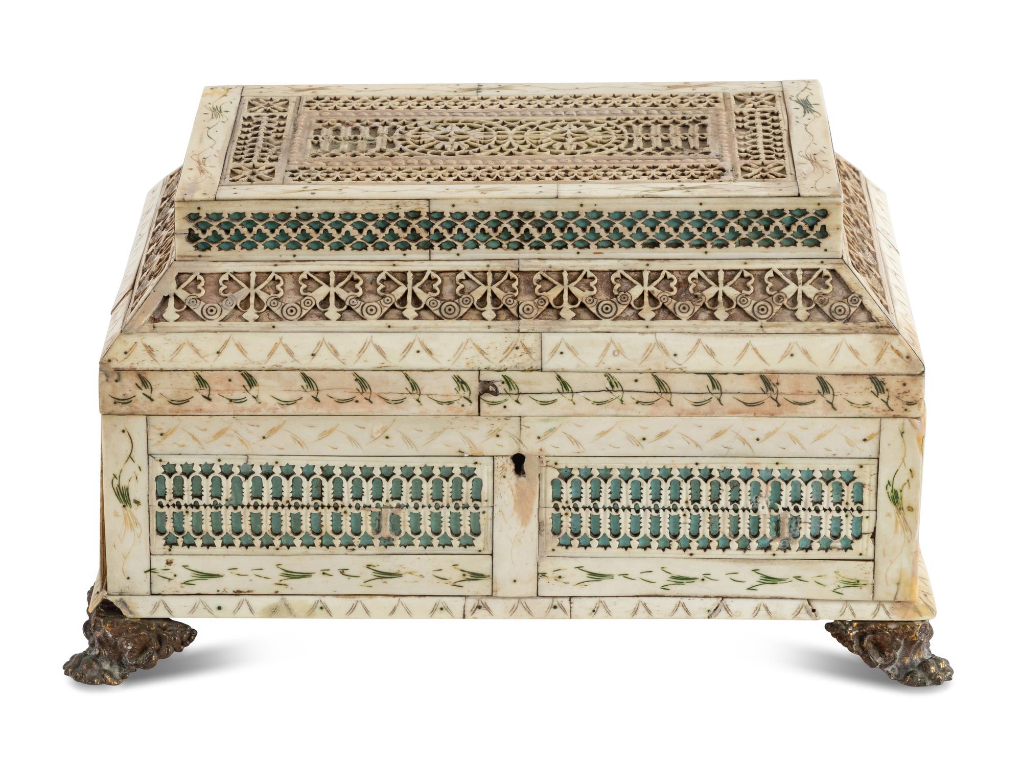 A Russian Prisoner-of-War Carved Bone Table Casket