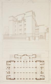 WRIGHT, FRANK LLOYD. Tafel XXXIII... 3 blueprint lithos from the Wasmuth portfolio. Framed.