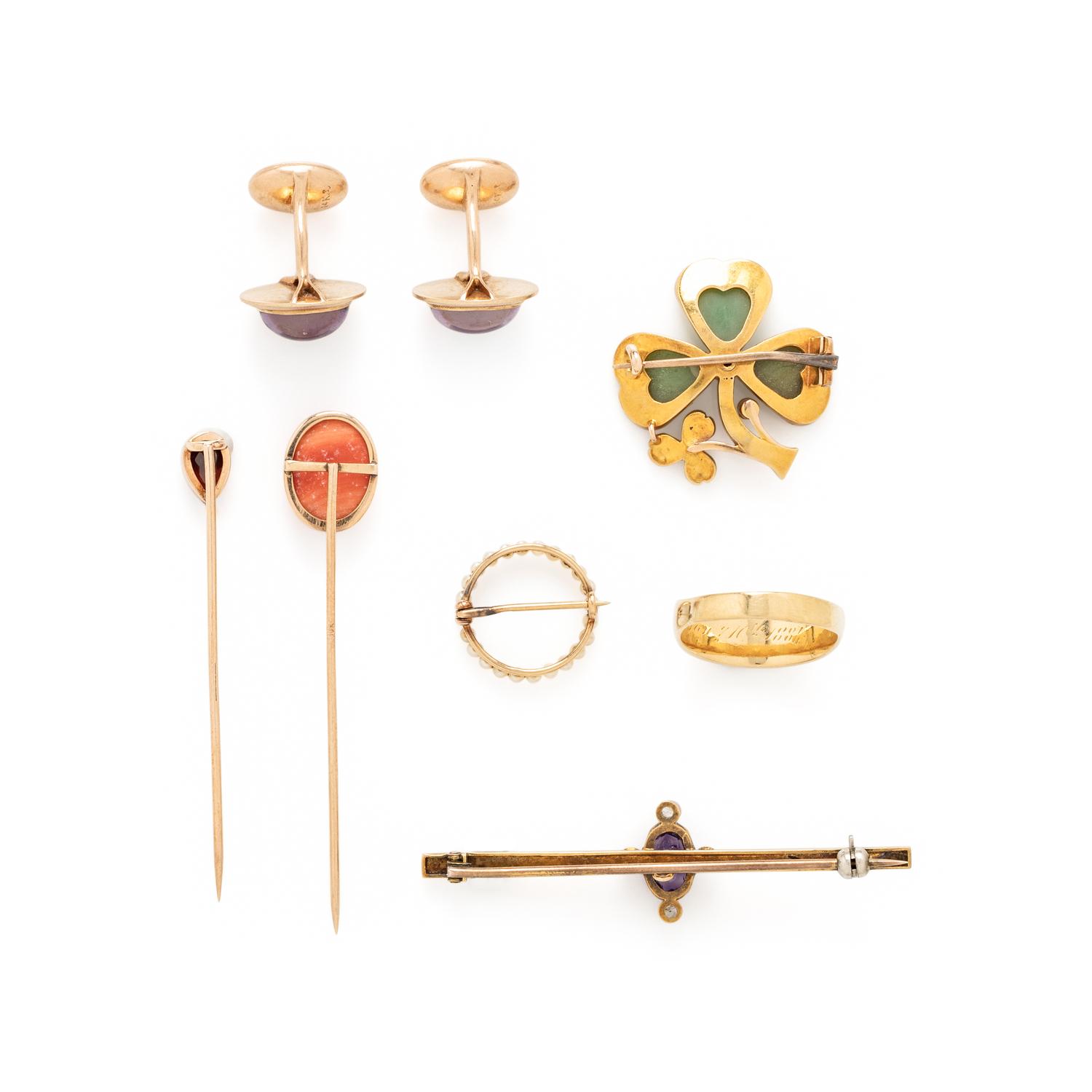 COLLECTION OF YELLOW GOLD AND GEMSET ANTIQUE JEWELRY