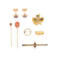 COLLECTION OF YELLOW GOLD AND GEMSET ANTIQUE JEWELRY
