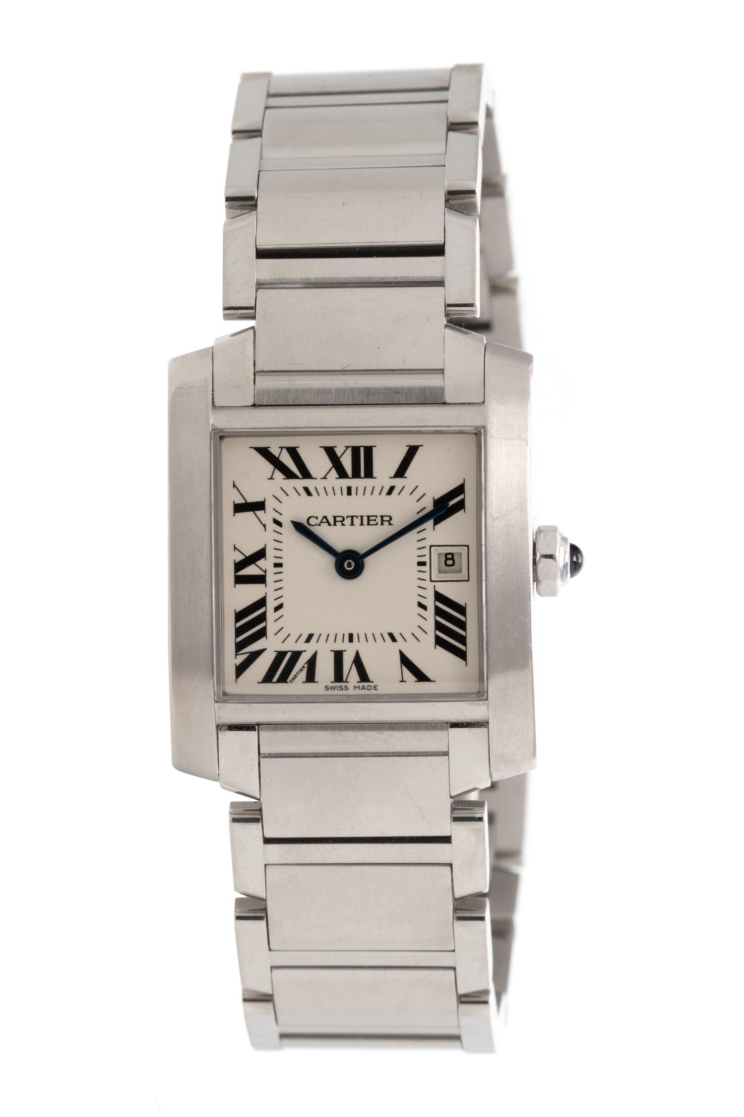 CARTIER, REF. 2465 STAINLESS STEEL 'TANK FRANCAISE' WRISTWATCH