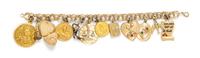 A Yellow Gold Charm Bracelet with 12 Attached Charms, 31.70 dwts.
