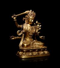 A Sino-Tibetan Gilt Bronze Figure of Manjushri
