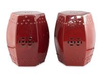 A Pair of Chinese Red Glazed Porcelain Garden Stools