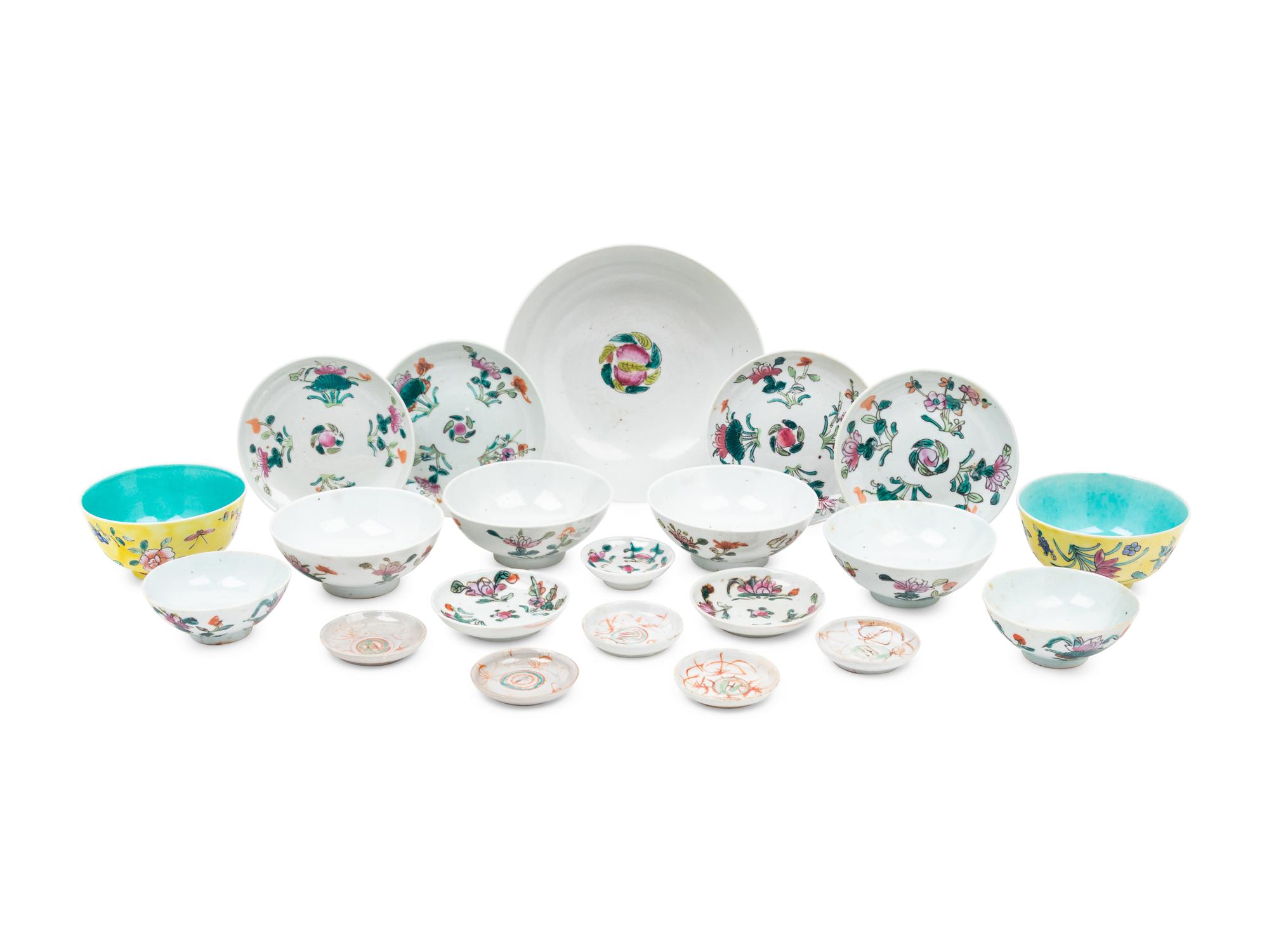 A Group of 58 Chinese Famille Rose Porcelain Bowls