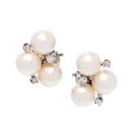 CULTURED PEARL AND DIAMOND EARCLIPS