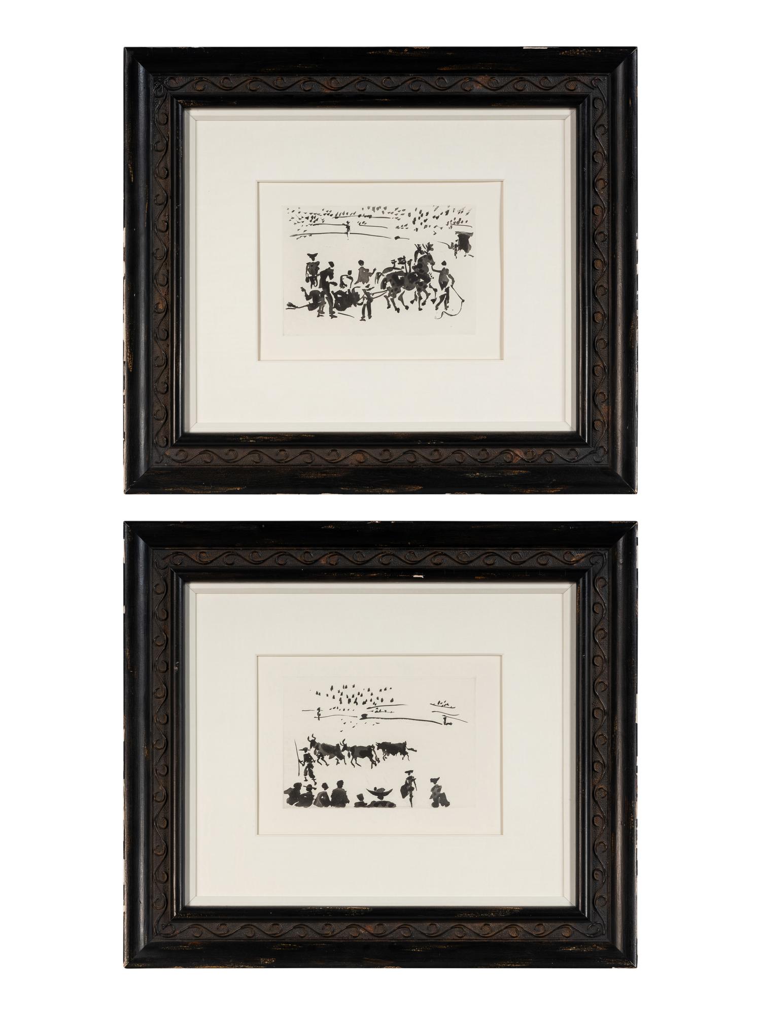 A pair of prints ( El Arrastre ; Los Cabestros retiran al Toro Manso ) from ' José Delgado: La Tauromaquia ', 1957