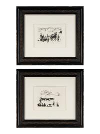 A pair of prints ( El Arrastre ; Los Cabestros retiran al Toro Manso ) from ' José Delgado: La Tauromaquia ', 1957