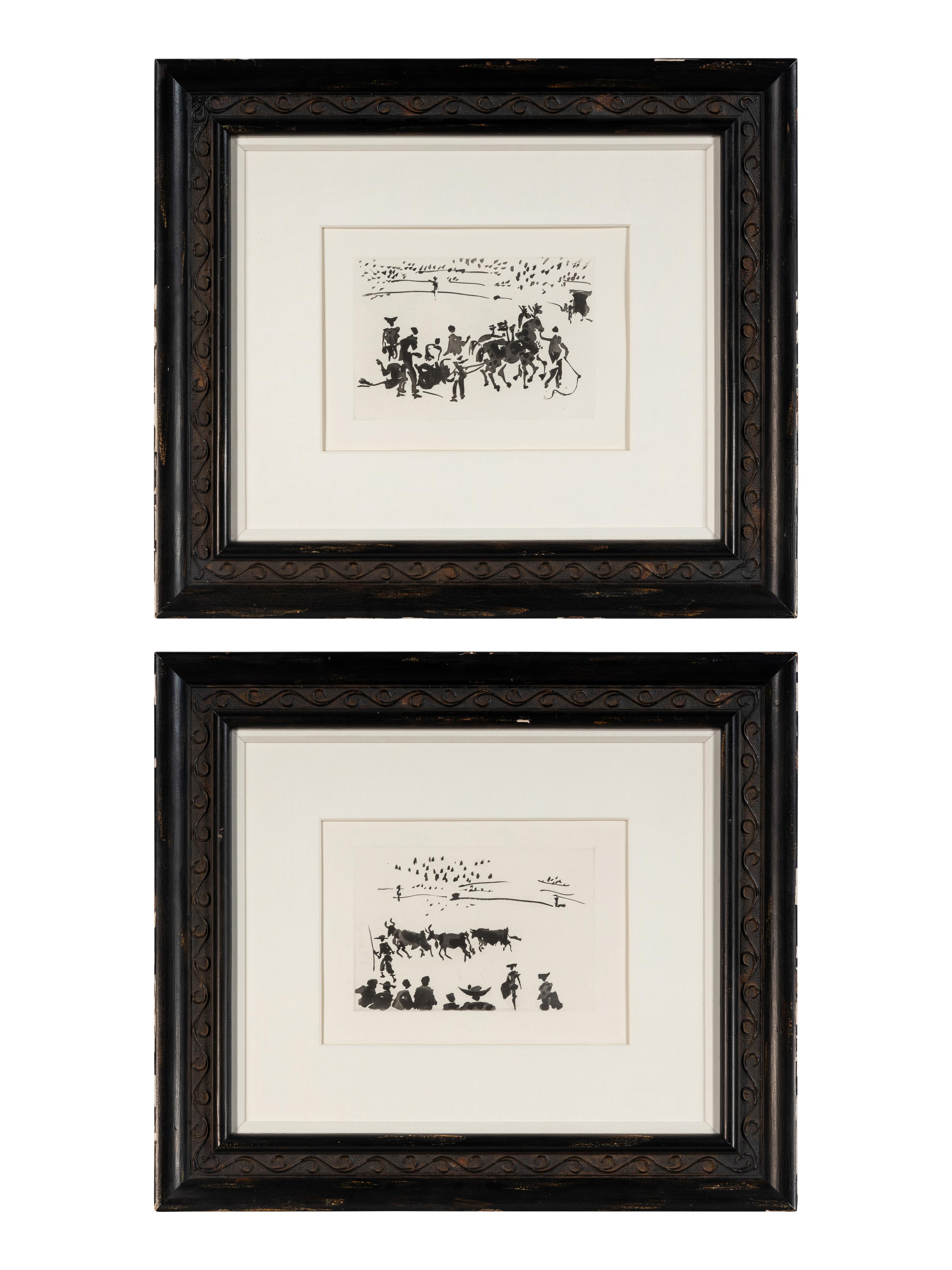 A pair of prints ( El Arrastre ; Los Cabestros retiran al Toro Manso ) from ' José Delgado: La Tauromaquia ', 1957
