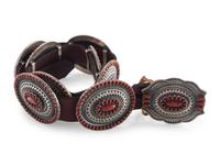 Sterling Silver and Coral Cluster Concha Belt