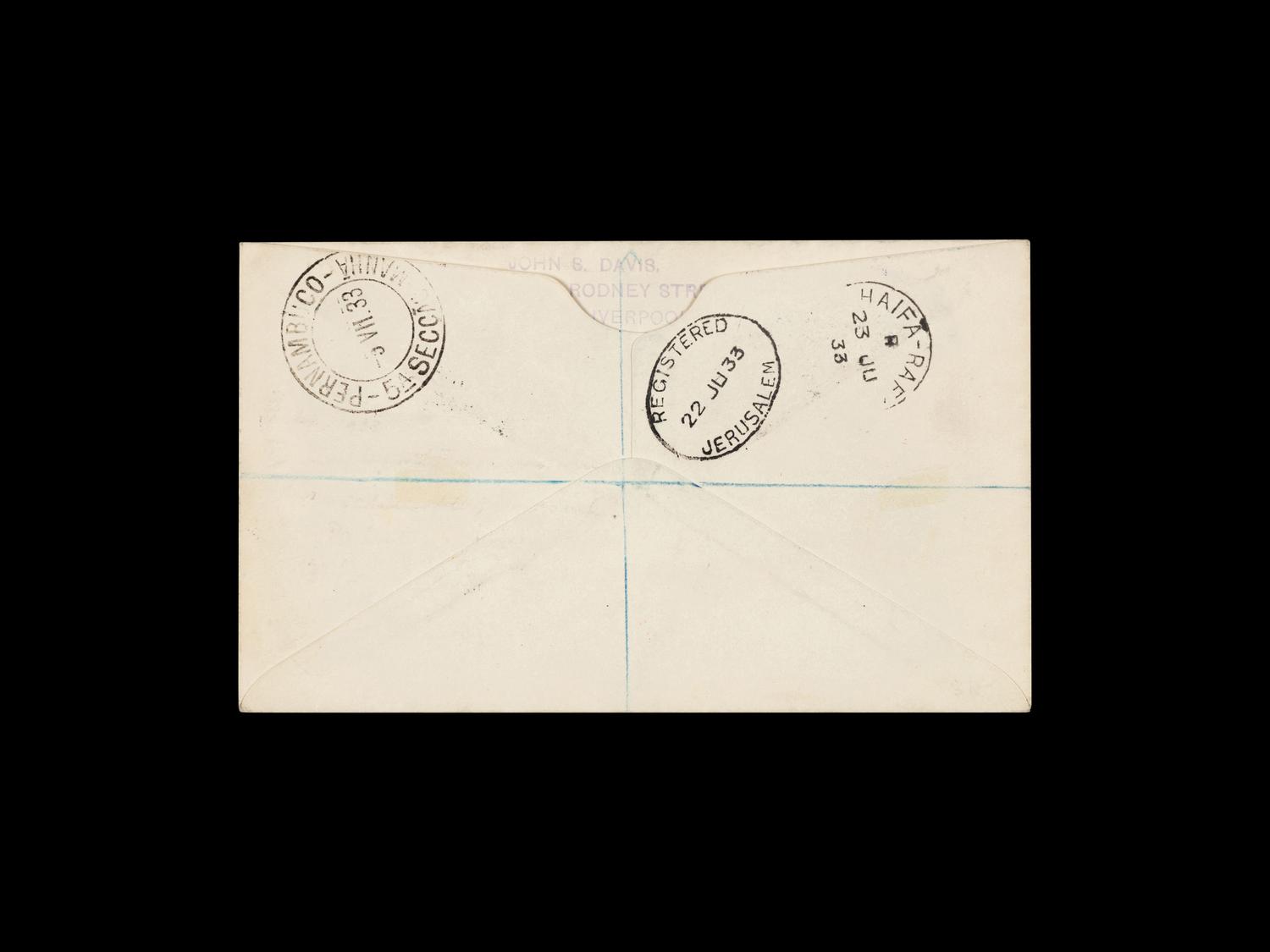 [FLIGHT COVER] PALESTINE. 1933, June 22. A Zeppelin Card for the Third Flight to South America.