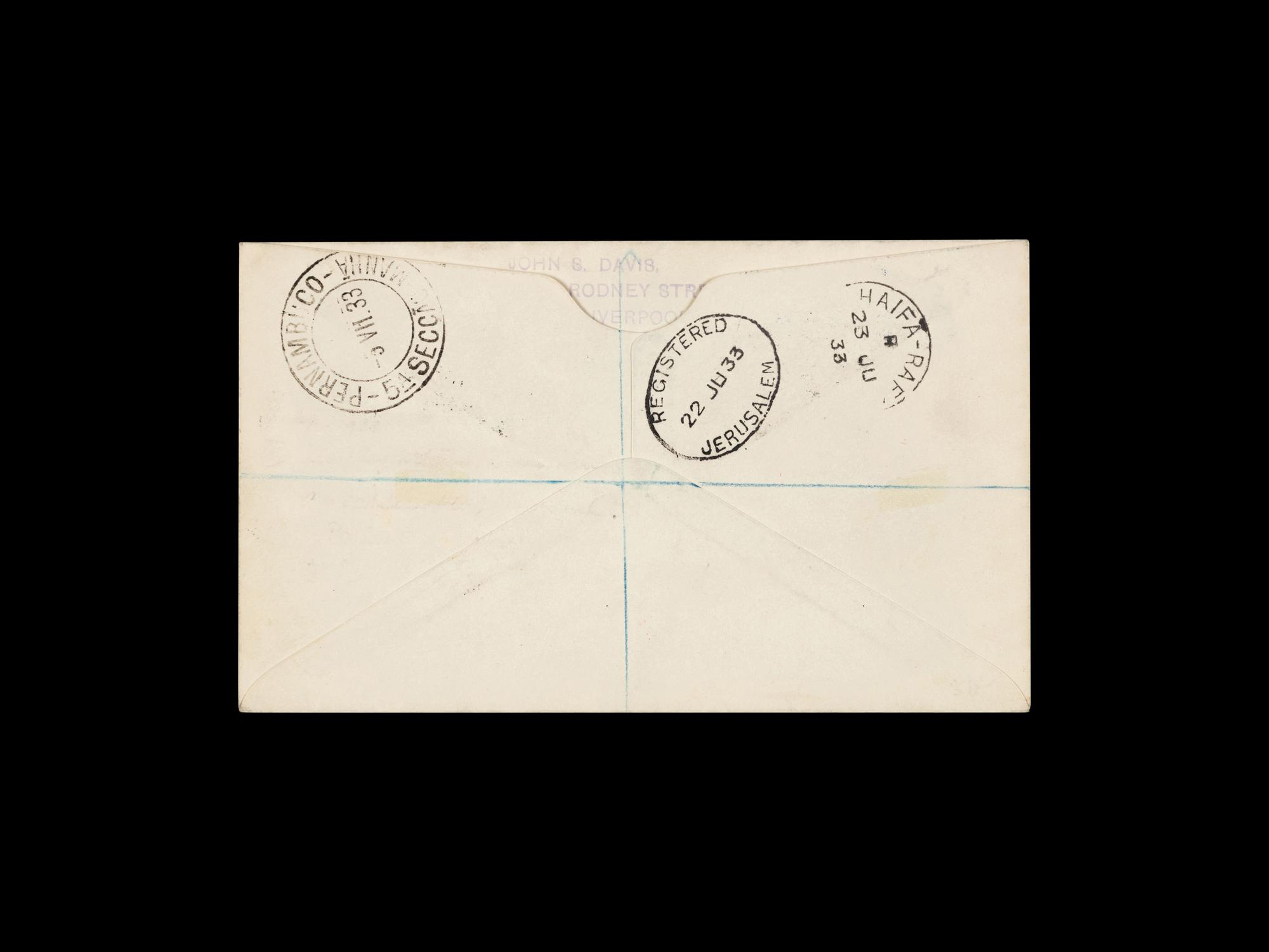 [FLIGHT COVER] PALESTINE. 1933, June 22. A Zeppelin Card for the Third Flight to South America.