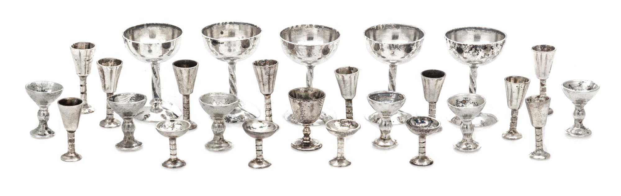 A Collection of Silver Drinking Articles, Various Makers, comprising a set of five wine goblets; five similarly decorated water goblets