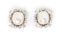A Pair of Chanel Faux Pearl and Rhinestone Earclips, 1" x 1".