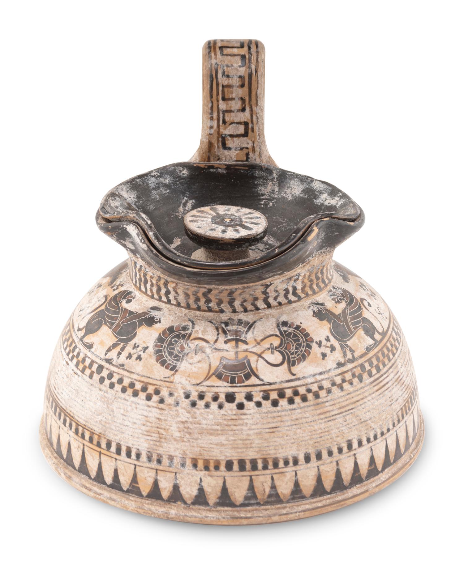 A Corinthian Style Trefoil-Lidded Vessel with Black-Figure Procession Scene