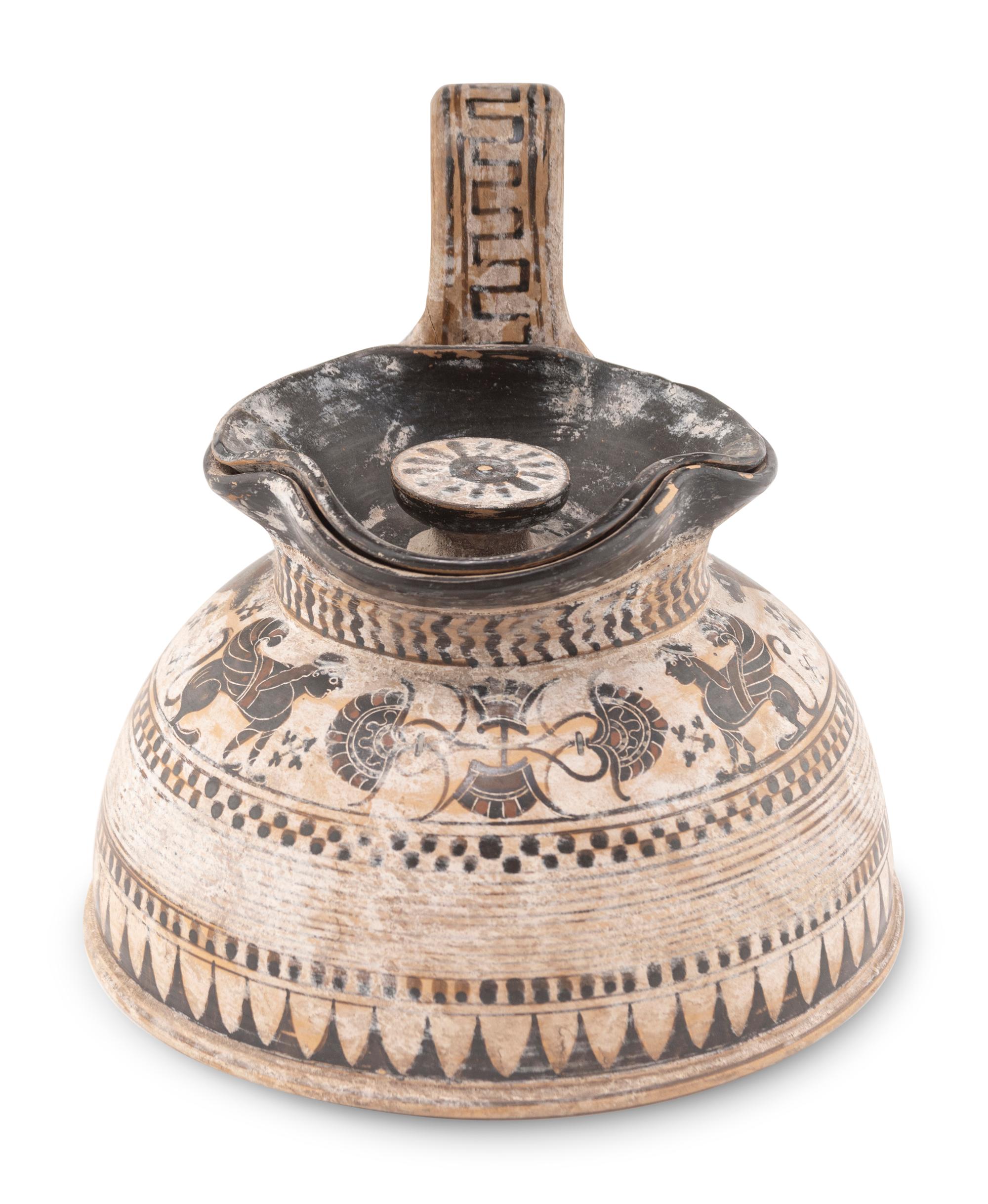 A Corinthian Style Trefoil-Lidded Vessel with Black-Figure Procession Scene