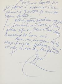 MIRO, Joan (1893-1983). Autograph letter signed ("Miro"), to publisher Rosabianca Skira. Geneva, 30 October 1976.