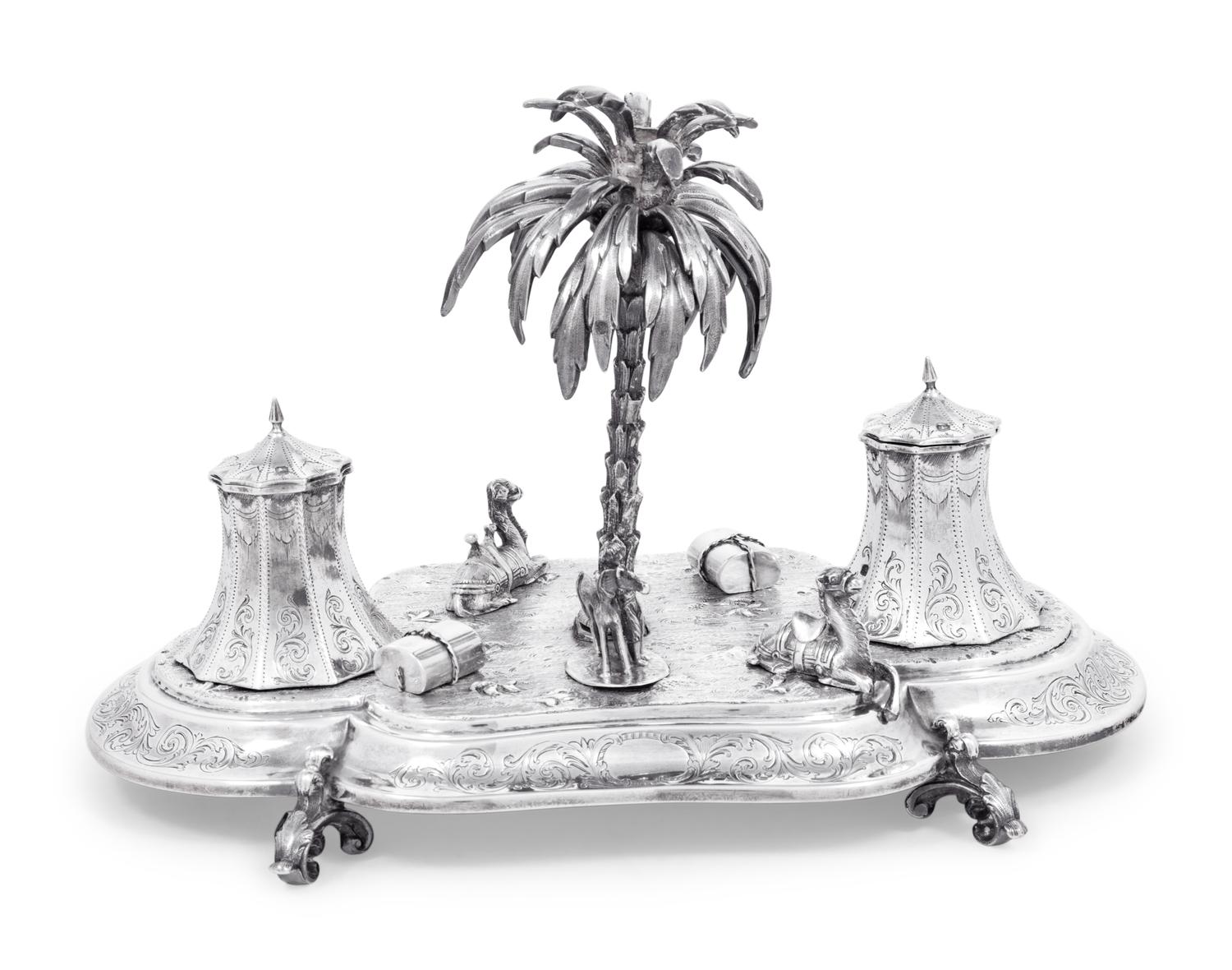 A Victorian Orientalist Silver Ink Stand