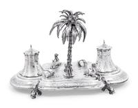 A Victorian Orientalist Silver Ink Stand