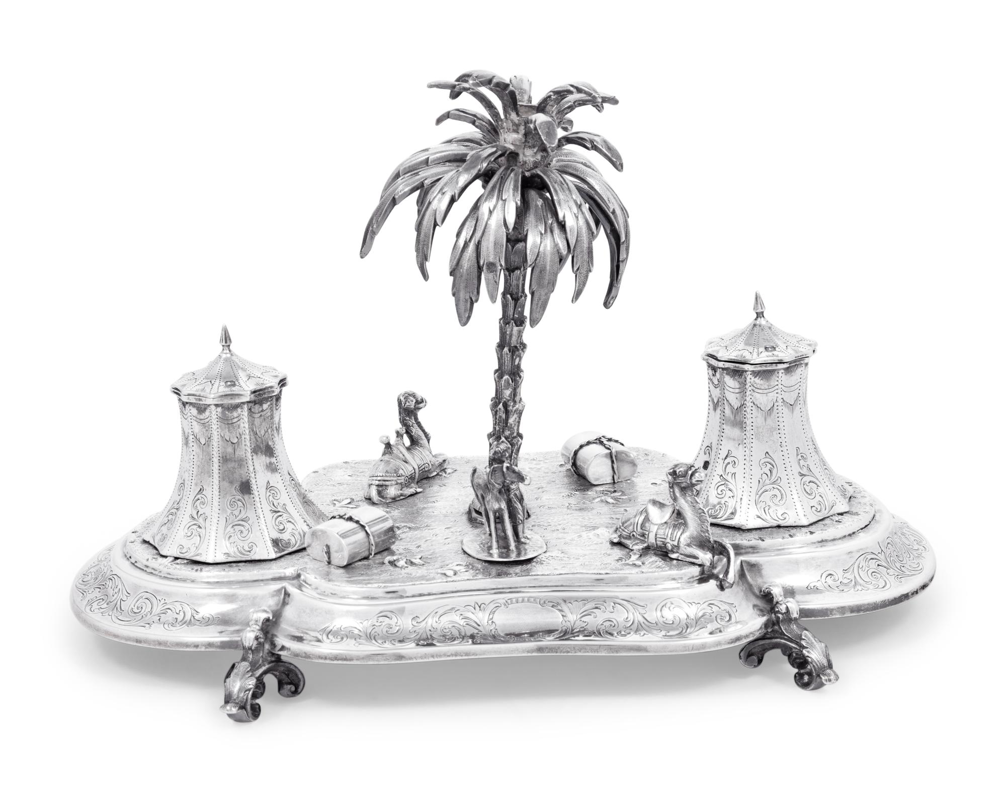 A Victorian Orientalist Silver Ink Stand