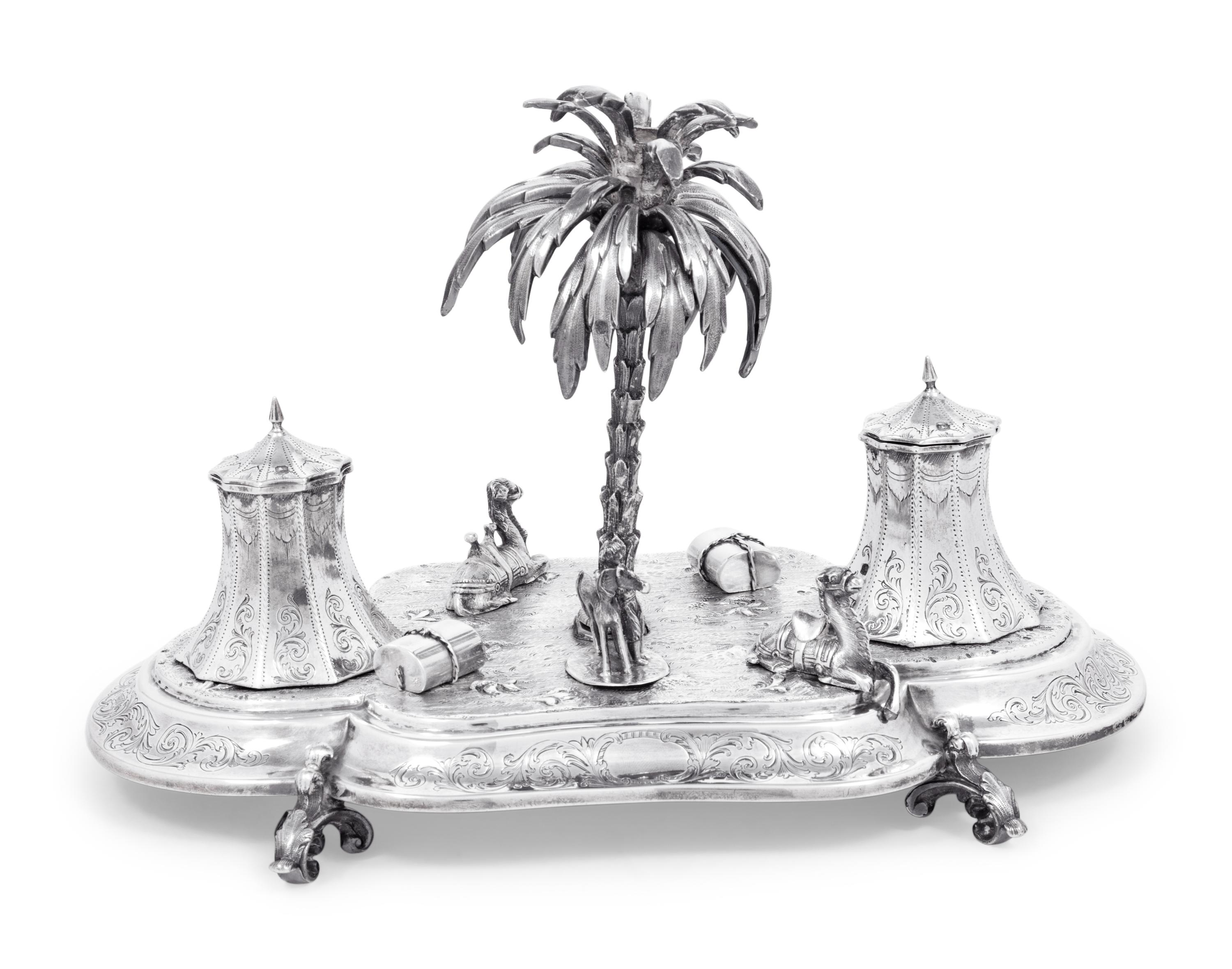 A Victorian Orientalist Silver Ink Stand