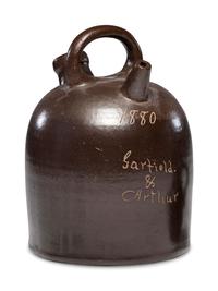 A 'Garfield and Arthur' Presidential Campaign Albany Slip-Glazed Harvest or Field Jug