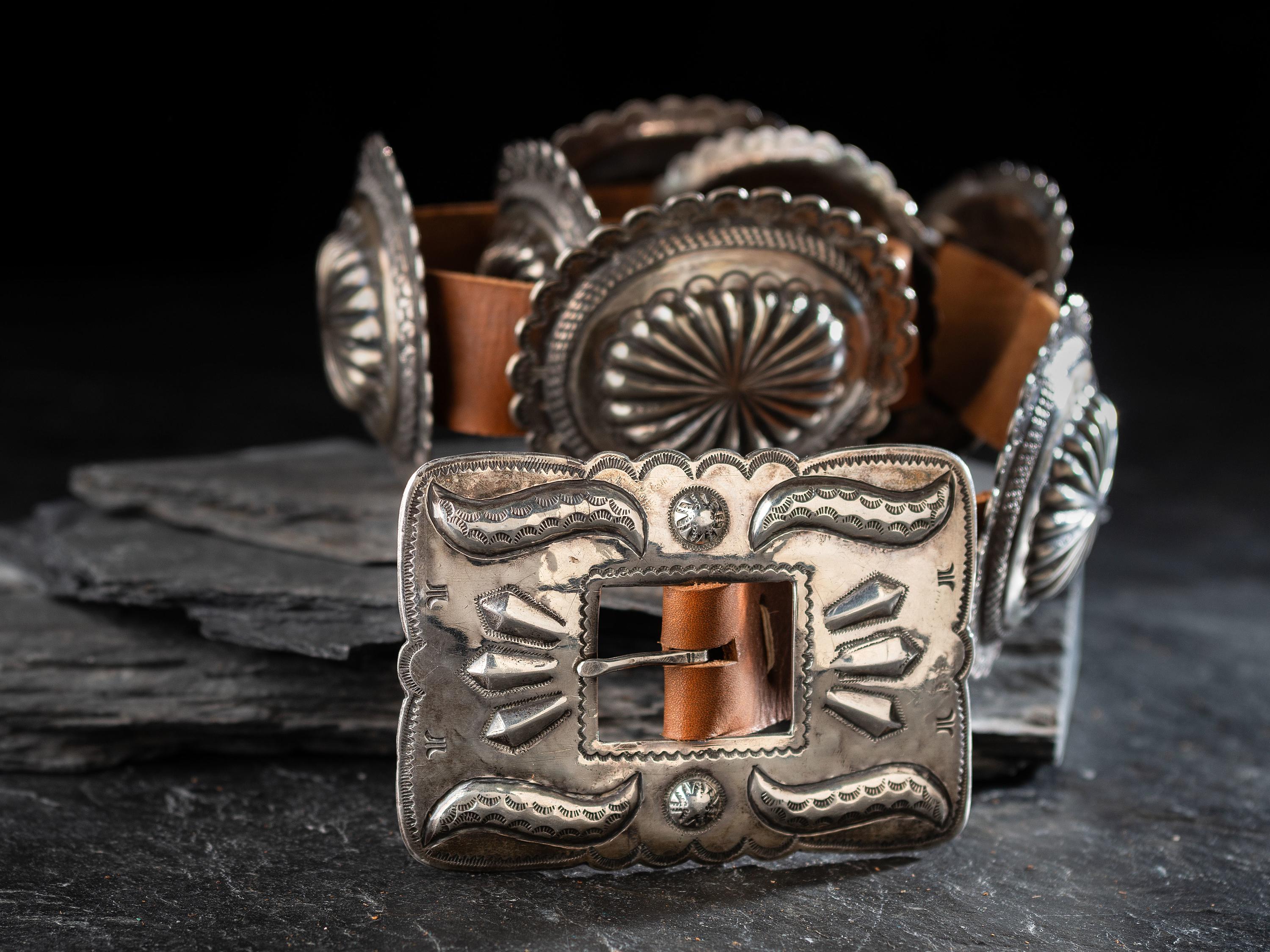 Heavily Stamped Silver Concha Belt
