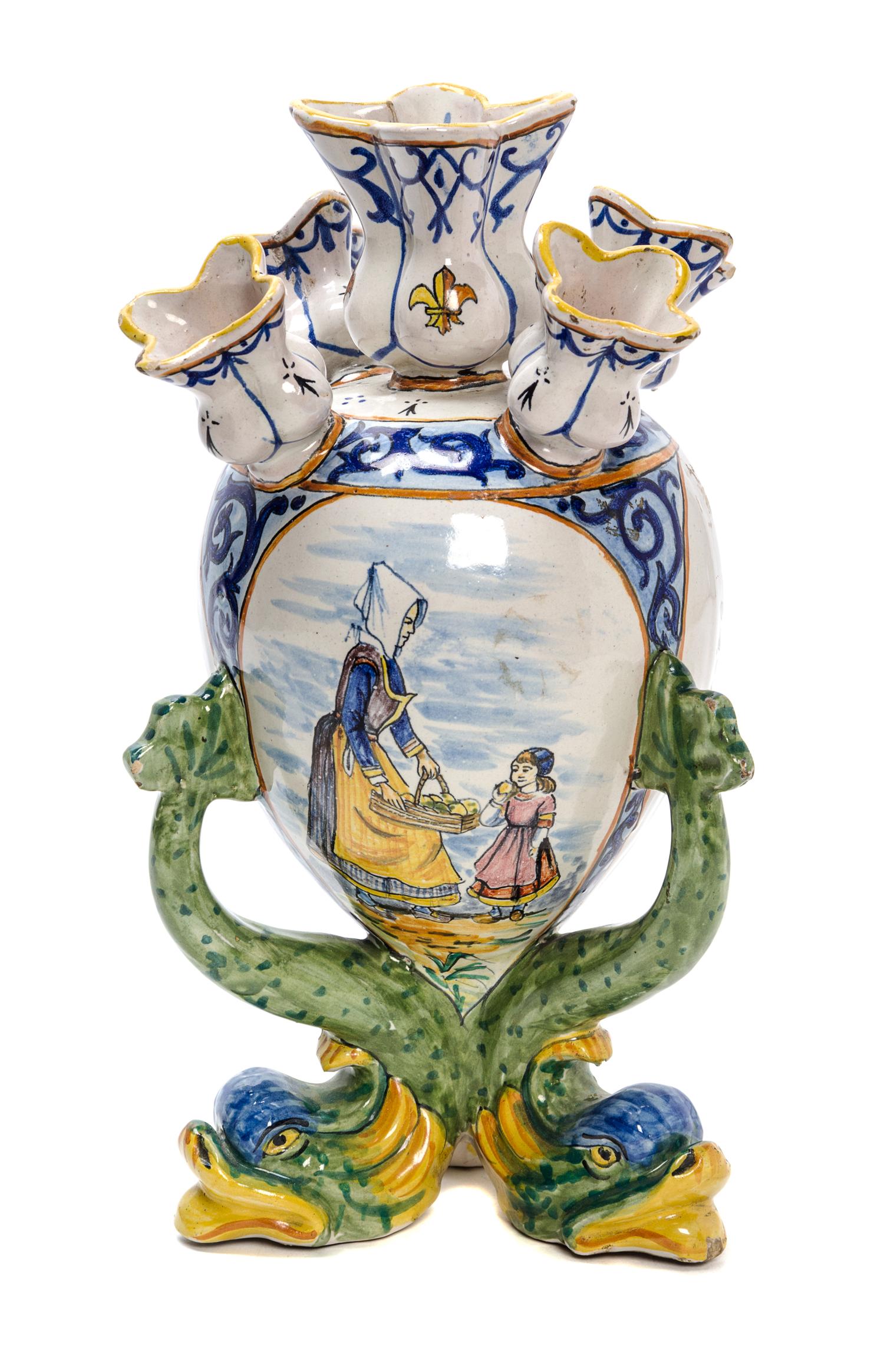 A Quimper Pottery Tulipiere Height 11 1/2 inches.