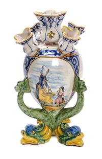 A Quimper Pottery Tulipiere Height 11 1/2 inches.