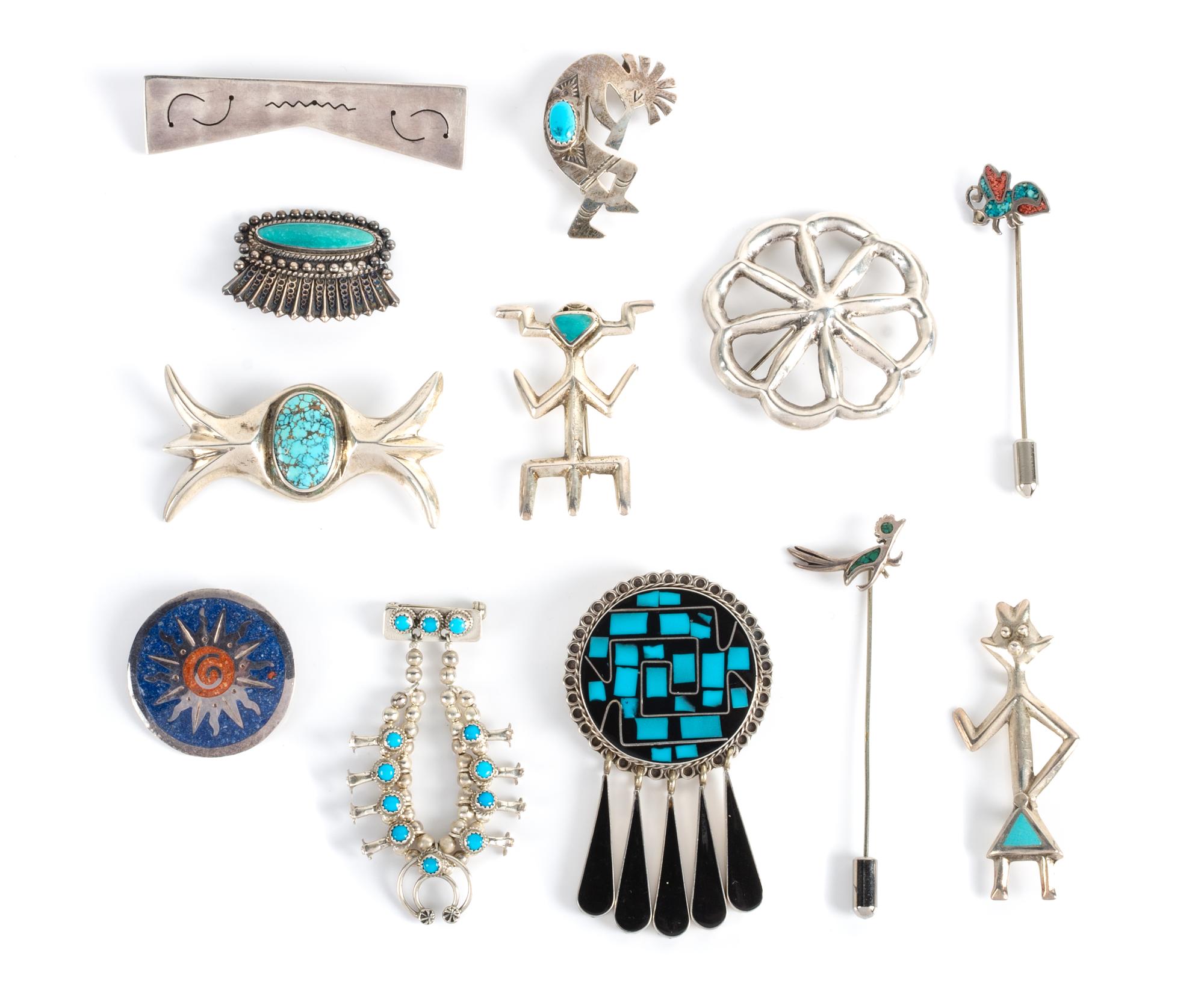 Twelve Southwestern Brooches