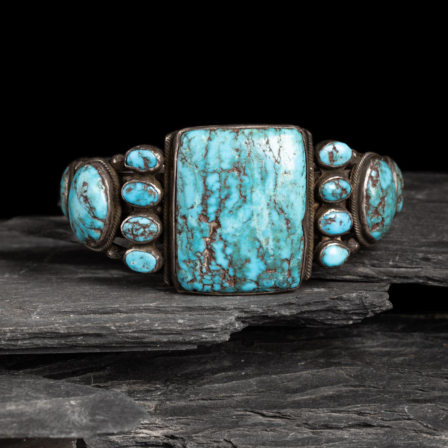 Navajo Turquoise Cluster Cuff Bracelet