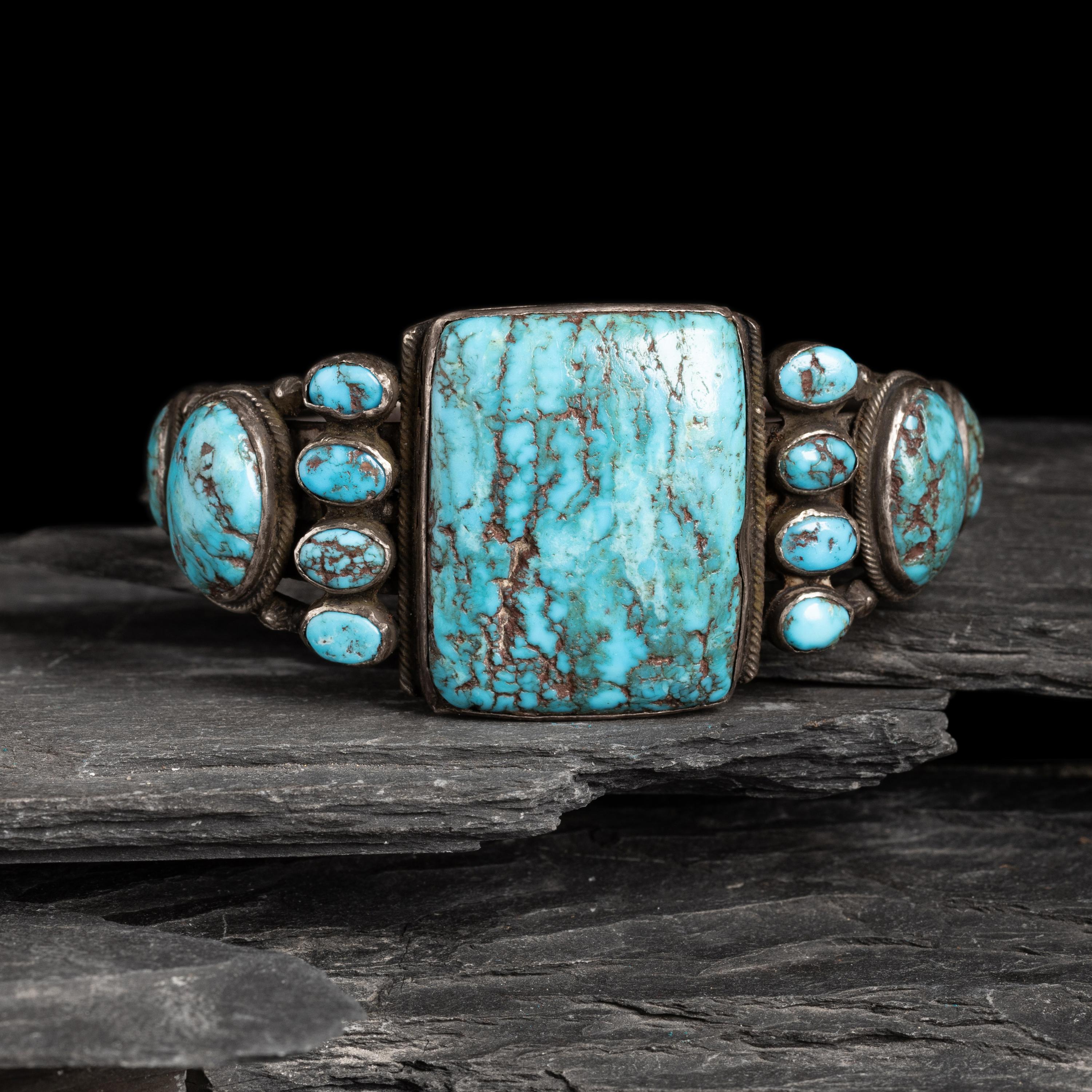Navajo Turquoise Cluster Cuff Bracelet