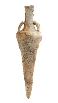 A Roman Terracotta Amphora, Height 33 inches.