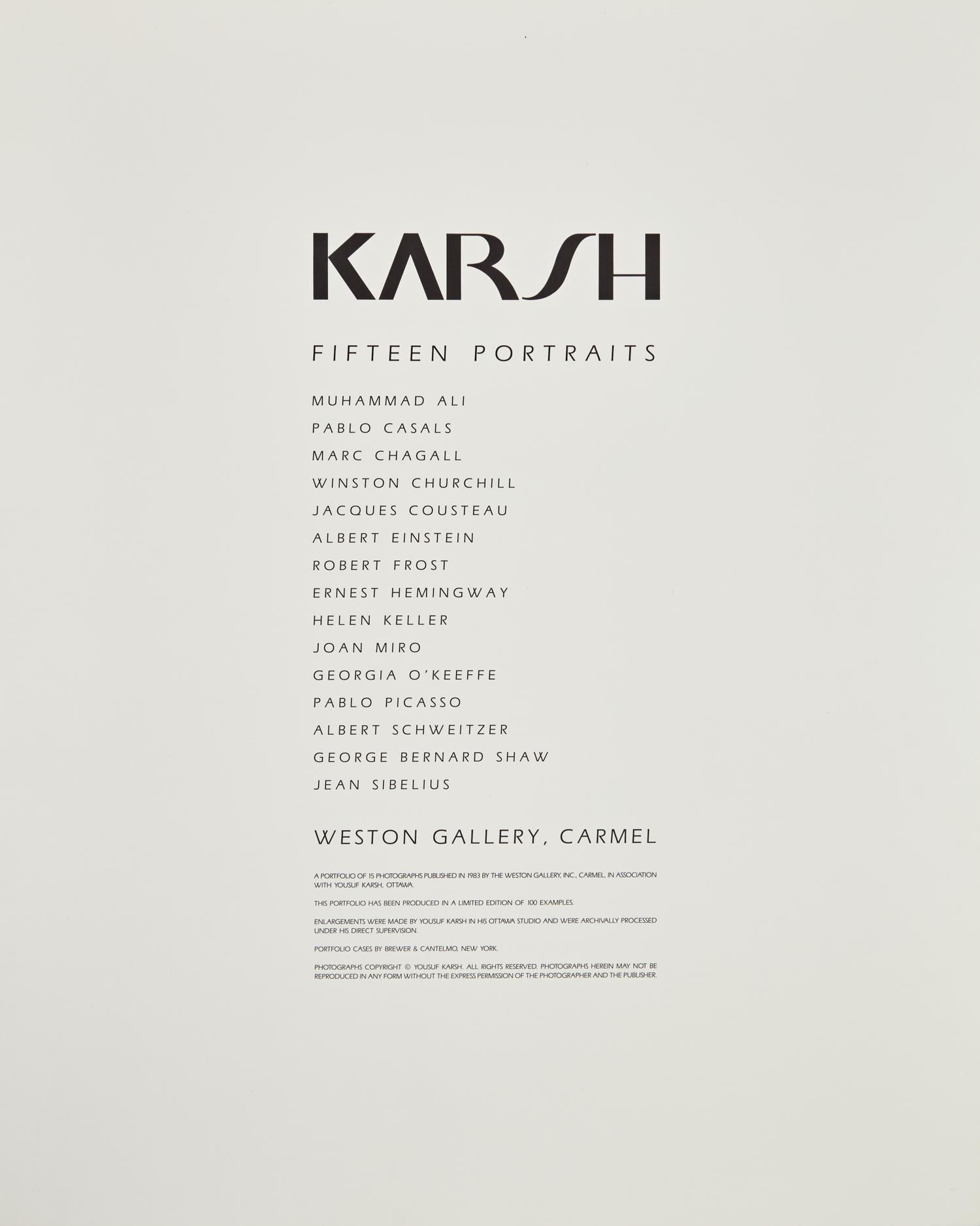 Fifteen Portraits (complete portfolio of 15 oversized photographic portraits), 1941-70; printed 1983