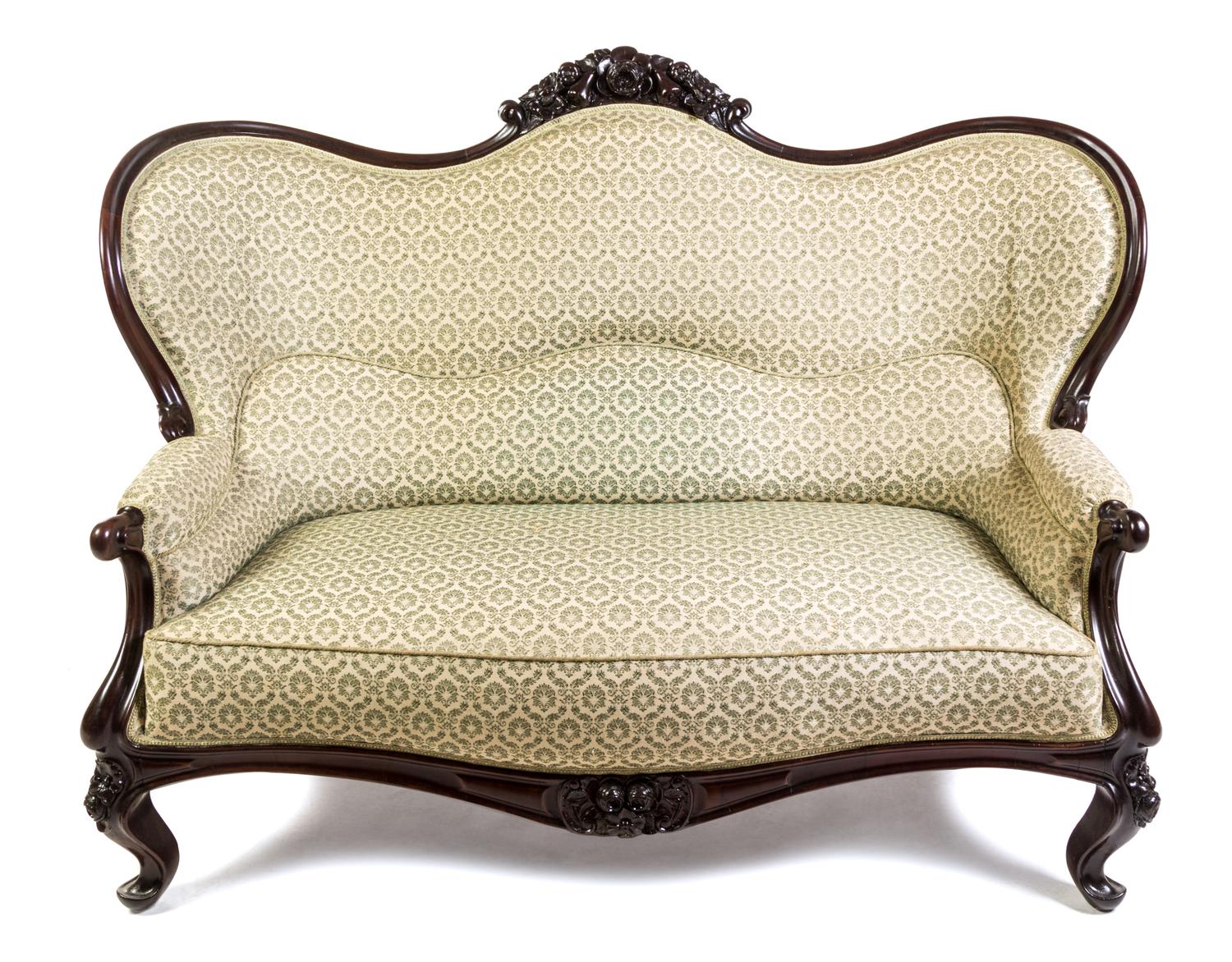 A Victorian Mahogany Parlor Suite Height of settee 44 x width 62 x depth 27 inches. — 19TH CENTURY