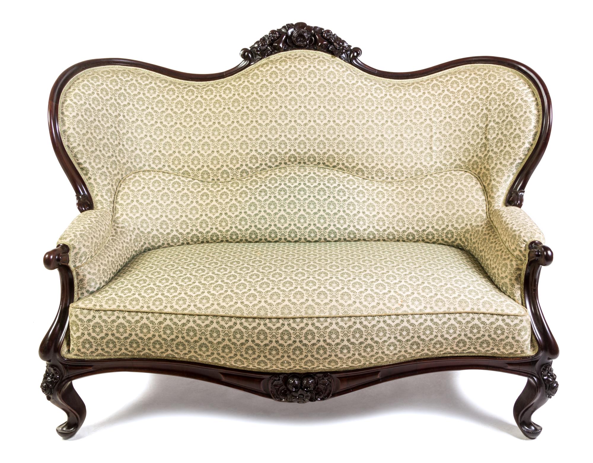 A Victorian Mahogany Parlor Suite Height of settee 44 x width 62 x depth 27 inches. — 19TH CENTURY