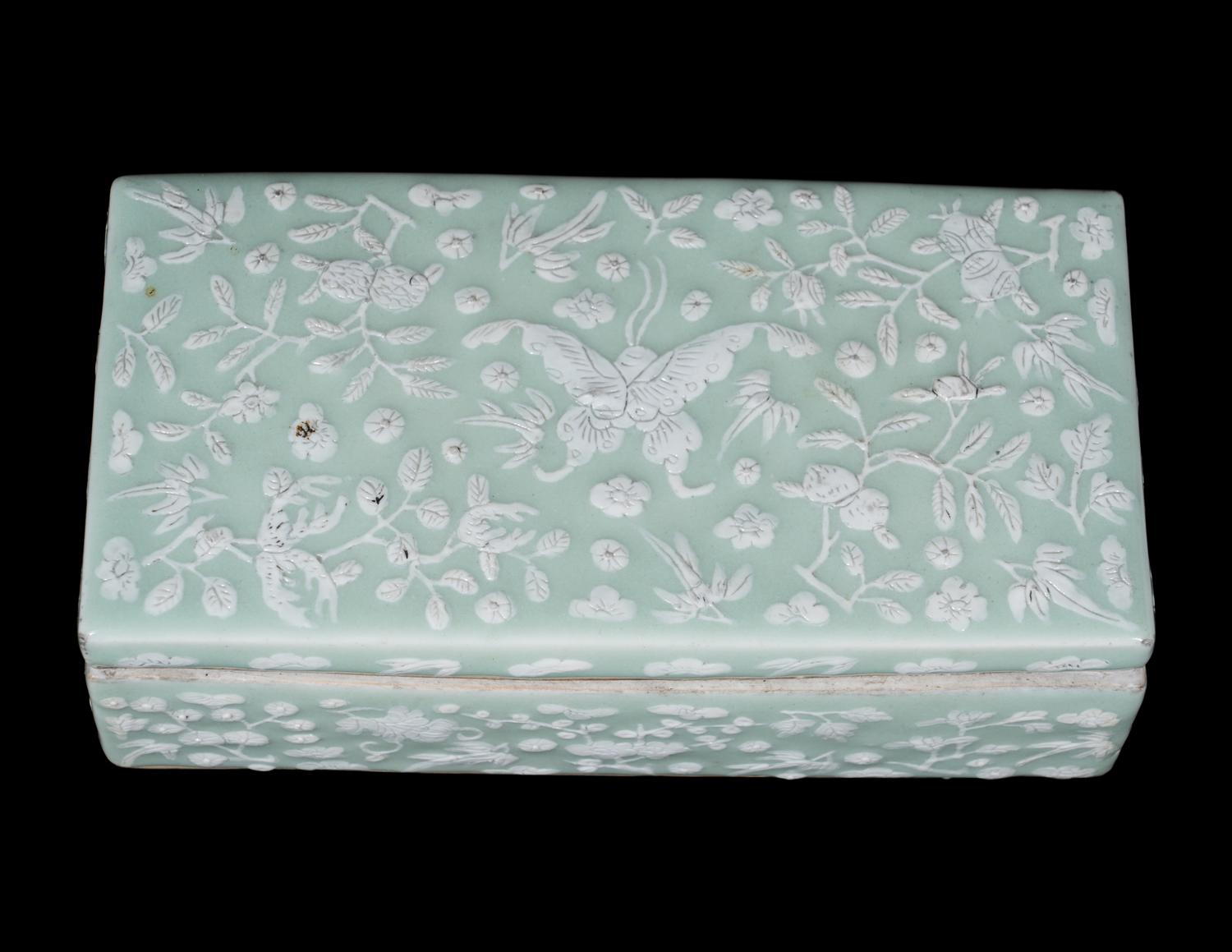 Two Chinese Carved Porcelain Covered Boxes